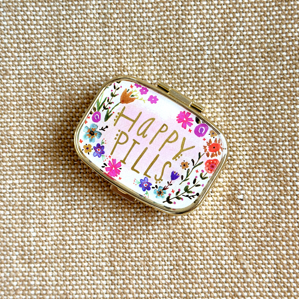 Pill Box Happy Pills PInk Floral Bradbury Lane