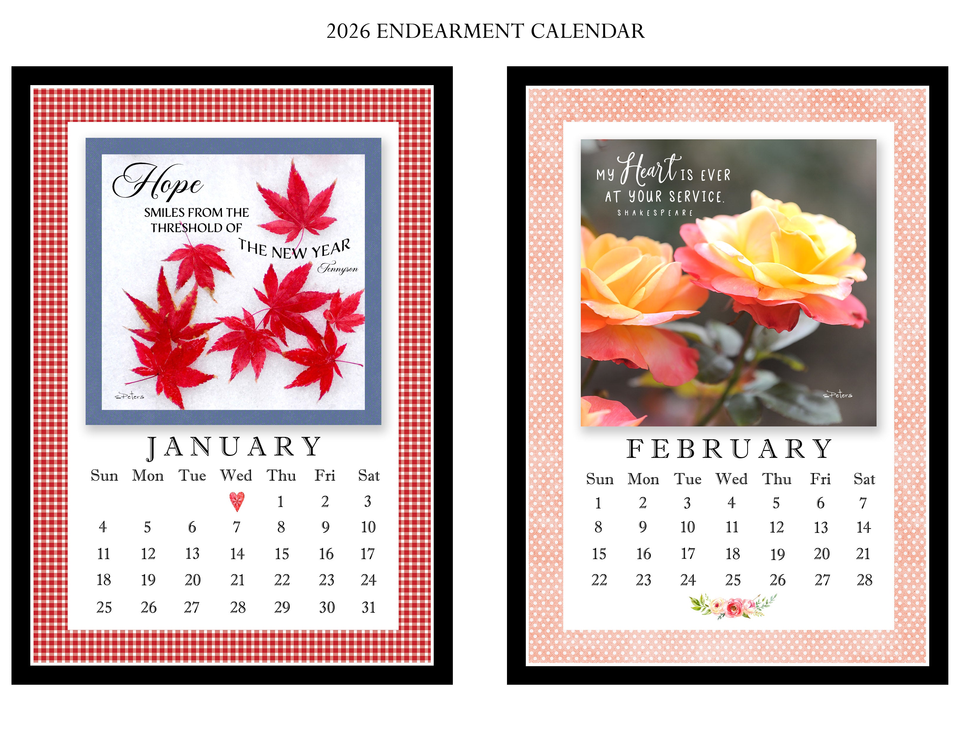 2026 Endearment Calendar with 5x7 Acyrlic Easel Frame