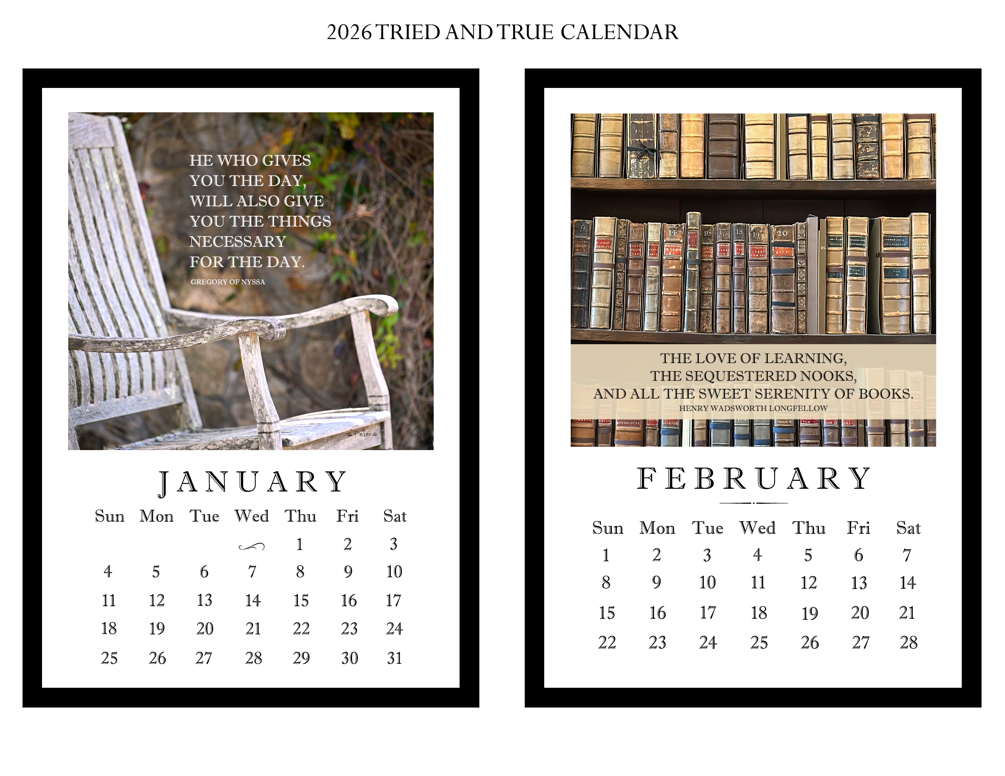 2026 Tried and True Calendar with 5x7 Acrylic Easel Frame