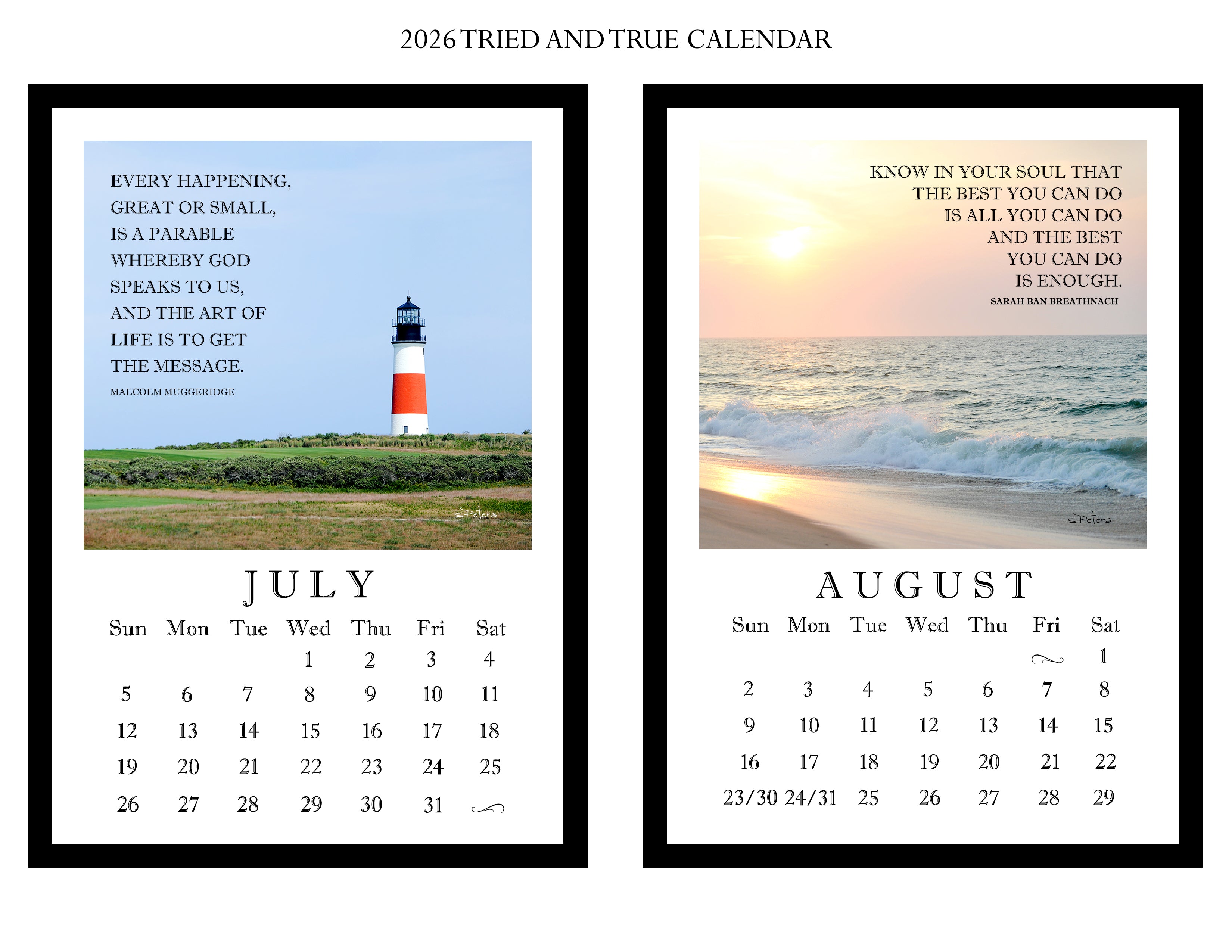 2026 Tried and True Calendar with 5x7 Acrylic Easel Frame