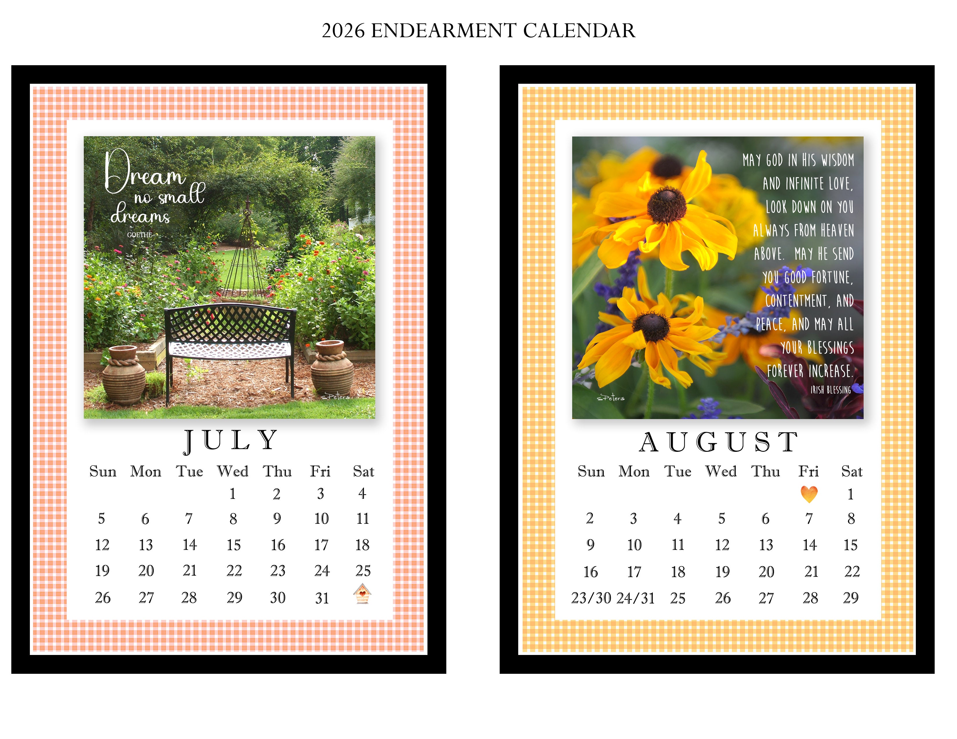 2026 Endearment Calendar with 5x7 Acyrlic Easel Frame
