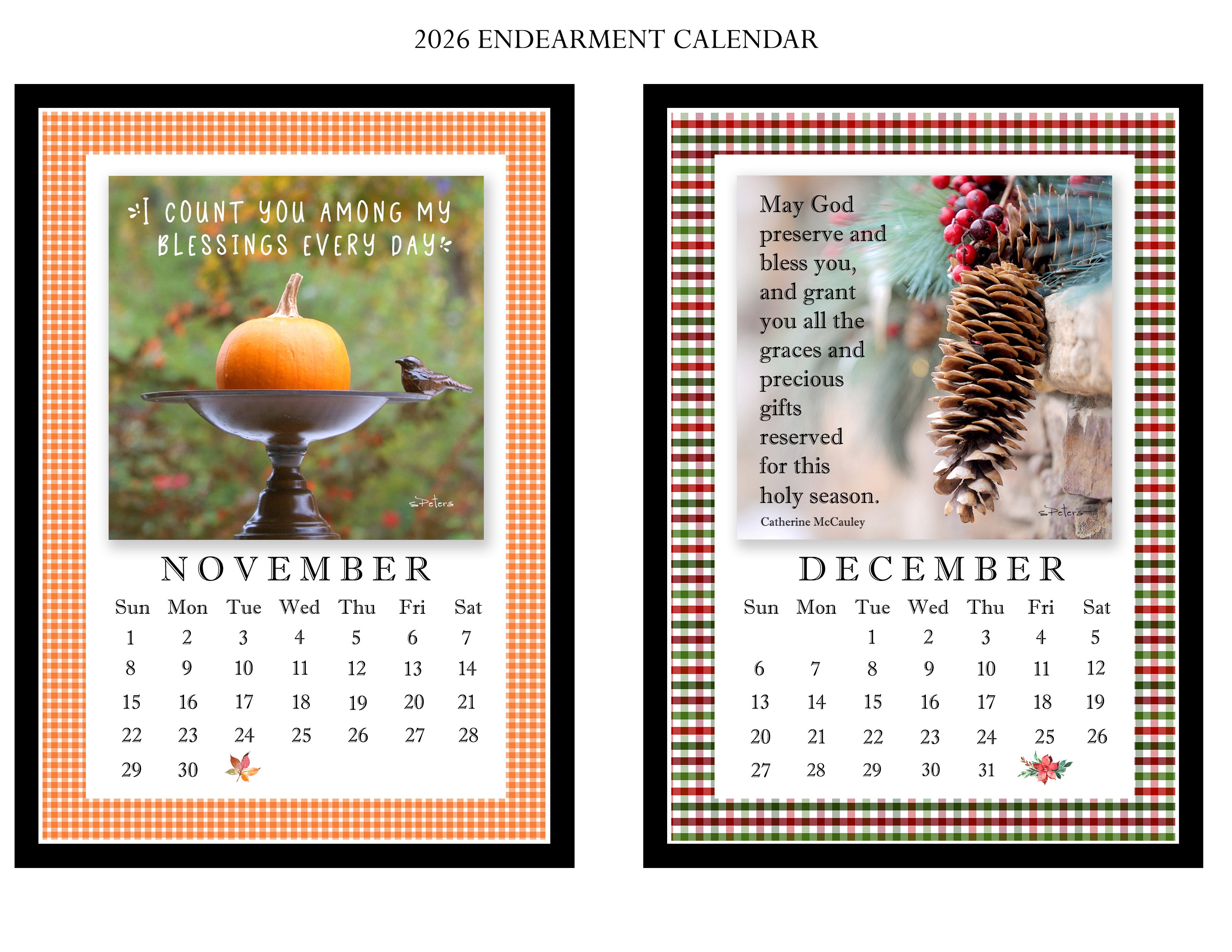 2026 Endearment Calendar with 5x7 Acyrlic Easel Frame