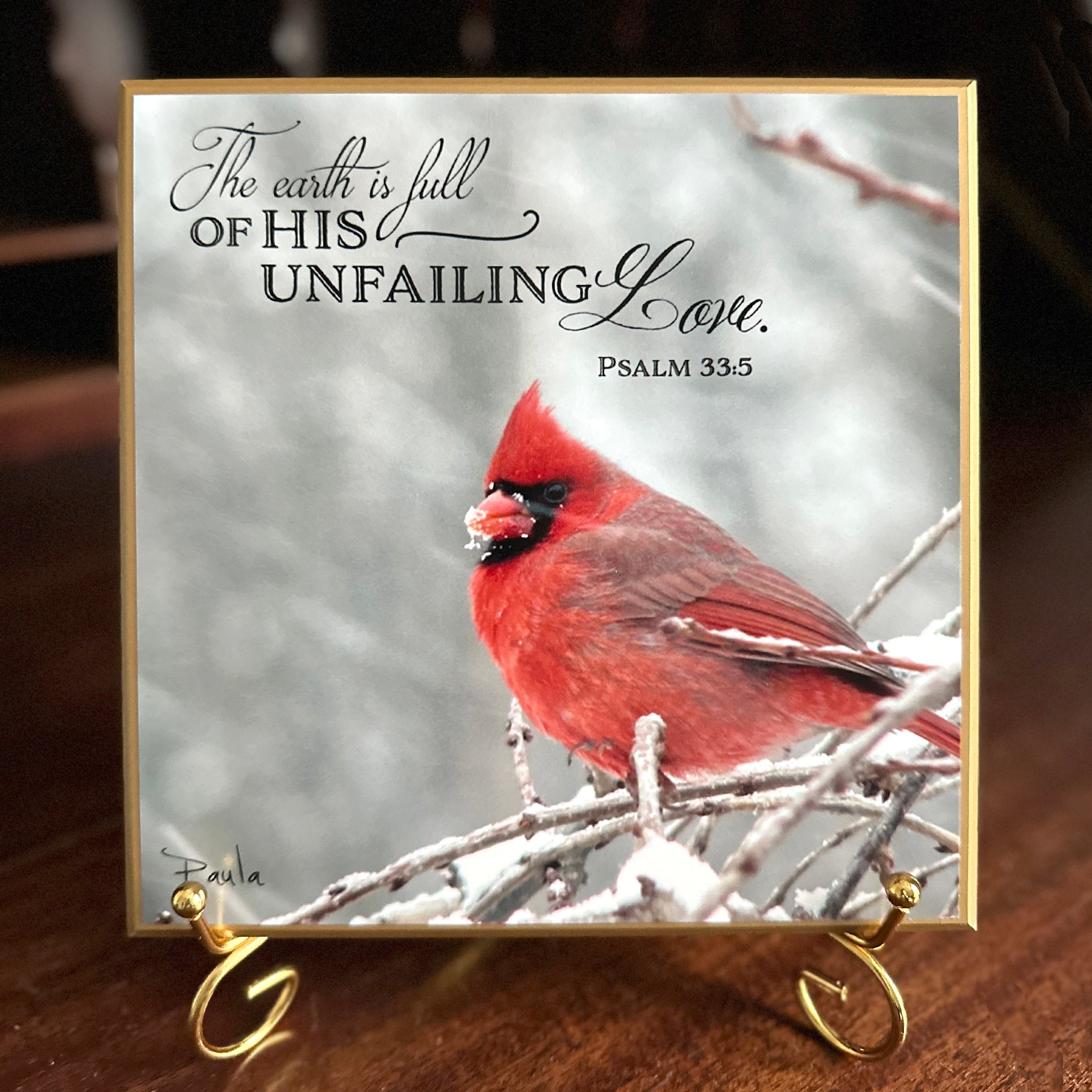 Paula's Redbird - 8x8 Beveled Board