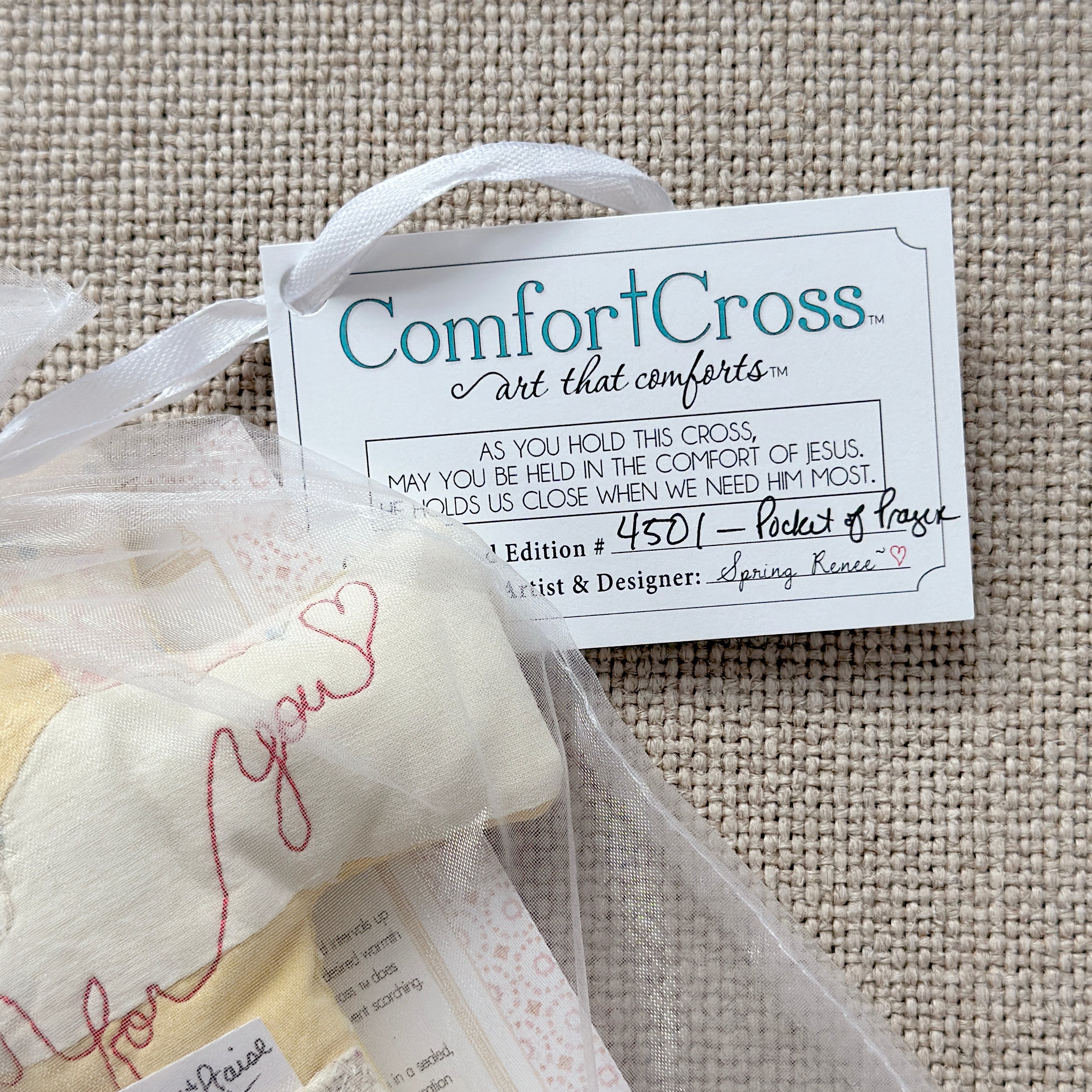 Comfort Cross with Prayer Pocket-Pocket of Prayer (I Peter 3:12) Lavender Scent