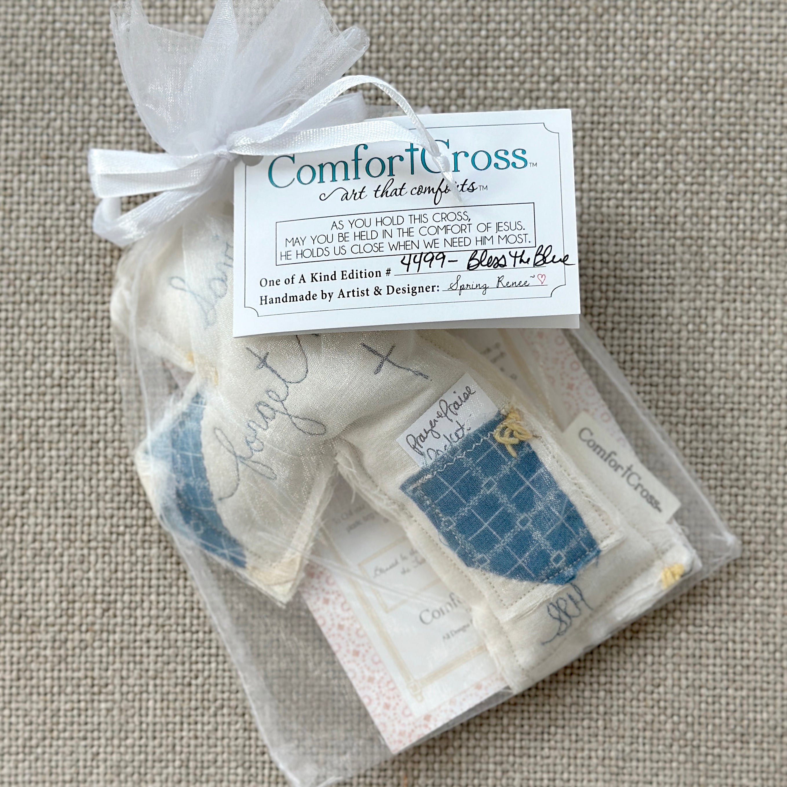 Comfort Cross with Prayer Pocket-Bless the Blue (Matthew 28:20) Lavender Scent