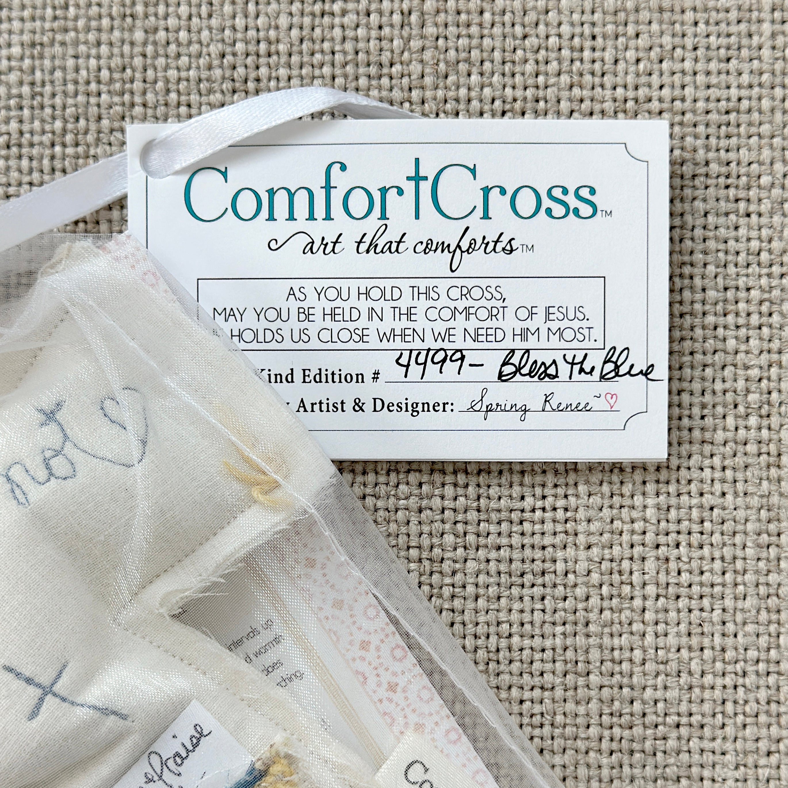 Comfort Cross with Prayer Pocket-Bless the Blue (Matthew 28:20) Lavender Scent
