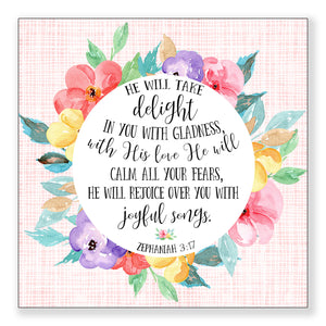 He Will Take Delight (Zephaniah 3:17) - Mini Print